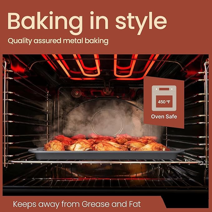 Cookie Sheet with Wire Rack Set, 2-Piece Nonstick Gray Carbon Steel Pan & Cooling Rack, Space-Saving Stackable Set, PFOA, PFOS, PTFE Free, Oven Safe Up to 450°F, 17.4" Pan & 14.7" Rack