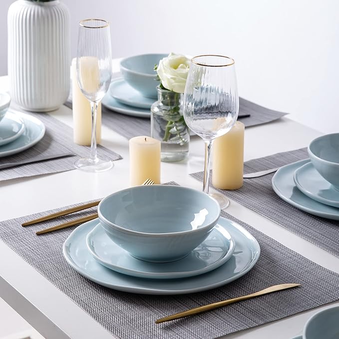 LERATIO Dinner Plates,10.5 inch Ceramic Plates Set of 6,Handmade Porcelain Plates for kitchen with Wavy Edge,Microwave & Dishwasher & Oven Safe,Light weight & Scratch Resistant Dishes Set