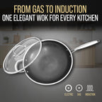 12.5” Nonstick Stainless Steel Wok Pan with Lid | Tri-Ply Honeycomb Hybrid Stir-Fry Pan | Nonstick Woks & Stir-Fry Pans | PFOA-Free, Induction, Dishwasher & Oven Safe