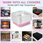 (35 Pack)Pink 8x8 Inch Disposable Aluminum Foil Pans&Square Cake Pans for Parties, Clear Plastic Lids,Eco-Friendly Baking Trays with Stickers&Cake Spoons,Picnics,Casseroles,Takeout,Recyclable Cookware