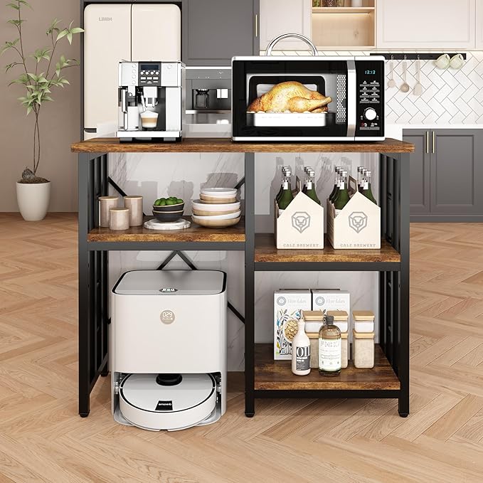 4-Tier Bakers Rack for Kitchens with Storage, Mini Fridge Stand, Microwave Oven Stand Table, Bar Cabinet, Aquarium Stands, Adjustable Shelves Freestadning for Kitchen, Living Room, Office, Patio.