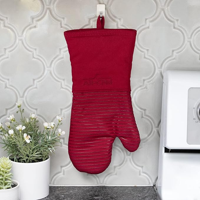 All Clad Silicone Oven Mitt: Heat Resistant up to 500 Degrees - 100% Cotton & Silicone, 14"x7" Oven Mitt for Kitchen and Barbeque, 1-Pack, Chili