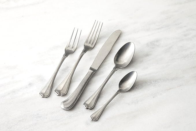 Fortessa San Marco 18/10 Flatware 5 Piece Place Setting, Service for 1, Antique Silver