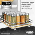 LYNK PROFESSIONAL® Élite™ Pull Out Spice Rack Organizer for Inside Kitchen Cabinets - 8-1/4 inch Wide - Slide Out Drawer – Wood/Chrome Sliding Spice Cabinet Organization Shelf Racks - 1 Tier