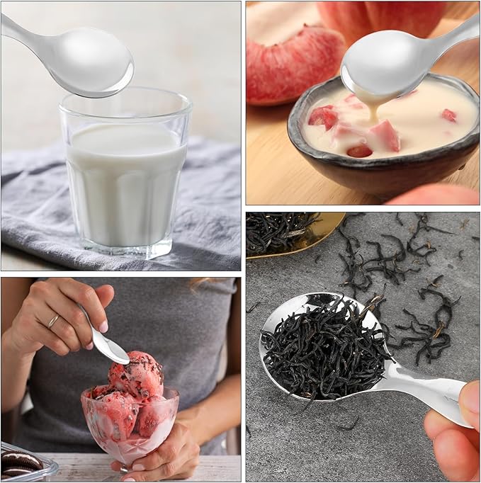 5 PCS Short Handle Spoons Silver Mini Scoops Stainless Spoons for Canisters Small Coffee Scoops Candy Scoops for Condiments Tea Desserts Coffee