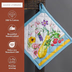 Maison d' Hermine Pot Holders Set 100% Cotton Heat Resistant Potholders 8" x 8" Hot Pads with Loop BBQ, Cooking, Baking, Grilling, Kitchen, Handling Hot Pans Spring/Summer (Pack of 2, Giverny)