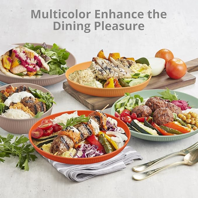 Tanice Camping Plates and Bowls Set for 4, 12-Piece Unbreakable Plastic Dinnerware, Microwave & Dishwasher Safe, Dinnerware Set with Pltaes, Bowls, Cups for Outdoor Picnic, RV, Travel Essentials