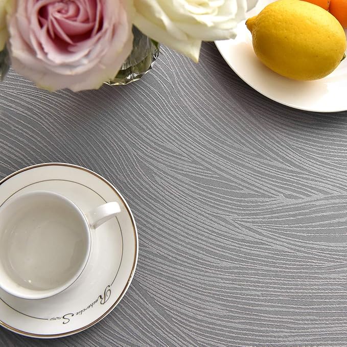 maxmill Round Jacquard Tablecloths Swirl Pattern Spillproof Wrinkle Free Heavy Weight Soft Table Cloth for Circular Table Cover of Buffet Banquet Parties Holiday Dinner Round 90 Inch Light Grey