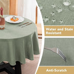 H.VERSAILTEX Linen Table Cloths Round 60 Inch Premium Tablecloth Spill-Proof Waterproof Table Cover for Dining Buffet Feature Extra Soft and Thick Fabric Wrinkle Free, Sage