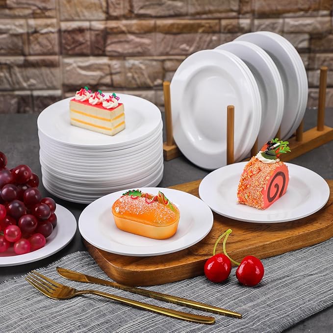 Vesici 36 Pieces Melamine Appetizer Plates 5.91 Inch Melamine Dessert Plates Small White Round Lightweight Saucers Serving Dish Catering for Appetizer Snacks Dinner Wedding Party