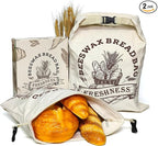2 Pack Reusable Beeswax Bread Bags for Sourdough & Homemade Bread - XL Organic Cotton with Zipper & Snap Closure Freezer-Friendly Freshness Preservation
