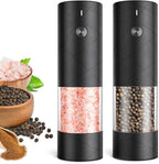 Electric Salt and Pepper Grinder Set, Rechargeable Automatic Pepper Mill Grinder with LED Light, Adjustable Coarseness shakers, One-Hand Operation for Kitchen(2 Pack, Upgrade Black+Black)
