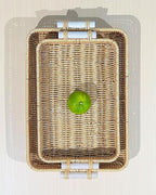 Woven Kitchen Storage Baskets Rattan Fruit Tray for Decoration Rectangular Bread Baskets with Wooden Handles, Outdoor Serving Tray for Coffee Table, Picnic Food, Snacks, Vegetables, 2-Piece, Natural