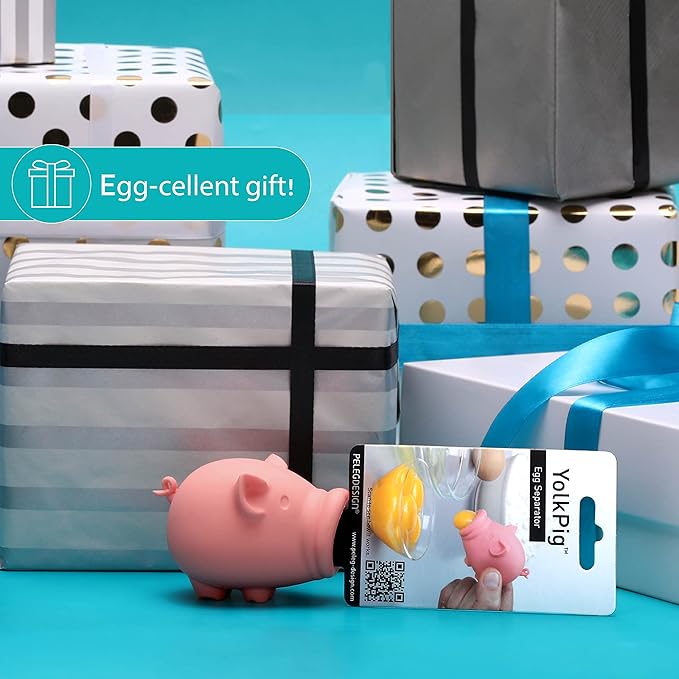 Peleg Design Egg Separator for Raw Eggs – Silicone Egg Yolk and White Separator, Funny Pig Design – Cute Kitchen Tool Gadget for Cooking/Baking