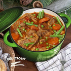 Overmont Enameled Cast Iron Dutch Oven - 5.5QT Pot with Lid Cookbook & Cotton Potholders - Heavy-Duty Cookware for Braising, Stews, Roasting, Bread Baking green