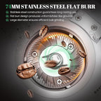 Huanyu Professional Coffee Grinder with 74mm Flat Burr 53ounce Bean Hopper 15 Infinite Grinding Settings Electric Coffee Grinder with Touching Screen White