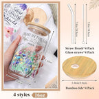 Mumufy 4 Pcs Christian Gifts for Women Set Bible Verse 16oz Glass Tumblers with Straw, Inspirational Prayer Affirmation Cups, Religious & Spiritual Gift for Mom Wife Sister or Friends for Christmas