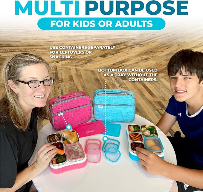 Stainless Steel Kids Bento Lunch-Box with Lunch Bag Ice Pack for Toddler Kids Adult, Leak-Proof School Lunch Container Boxes, Snack Food Containers for Daycare, 5 Compartment Snackle-Box 34 oz Blue