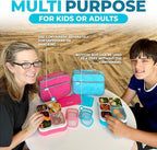 Stainless Steel Kids Bento Lunch-Box with Lunch Bag Ice Pack for Toddler Kids Adult, Leak-Proof School Lunch Container Boxes, Snack Food Containers for Daycare, 5 Compartment Snackle-Box 34 oz Blue