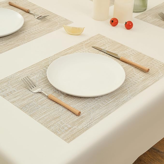 Leetaltree Wheat Placemats Set of 8 - Heat Resistant Non-Slip Place mats for Dining Table, Washable Durable PVC Vinyl Woven Table Mats（Wheat, 8）