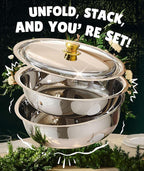 Chafing Dishes for Buffet 4 Pack, 6QT [Worry-Free Assemble] Food Warmers for Parties Buffet [Elegant Gold and Silver Colors] Stainless Steel Round Chafing Dish Buffet Set with Complete Set
