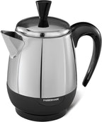 Farberware Electric Coffee Percolator, FCP240, Stainless Steel Basket, Automatic Keep Warm, No-Drip Spout, 4 Cup, Black/Silver