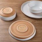 AmorArc 24 Pieces Ceramic Dinnerware Sets for 8, Handpainted Stoneware Plates and Bowls Set with Rustic Terracotta Underside, Scratch Resistant Dishes Set, Dishwasher & Microwave Safe, White