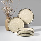HaWare Stoneware Plates Set of 6, 7.9” Salad Plates, Reactive Glaze Ripple Ceramic Dish Set for Appetizer, Dessert, Scratch Resistant, Small Dinner Plate, Microwave and Dishwasher Safe, Saturn Khaki