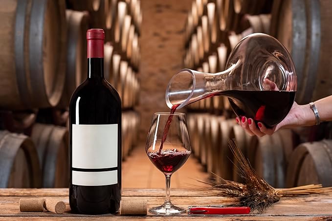 Elegant Hand-Blown Cabernet Wine Decanter/Carafe | 41 FL Oz (1212 ml) | Free Premium Microfiber Cleaning Cloth | 100% Lead-Free Crystal | Gift Box