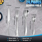 Lemeya 24-Piece Silverware Set for 6,Heavy Duty 18/10 Stainless Steel Cutlery Set with Forged Stand Knife,Modern Flatware Utensils Set,Forks Spoons and Knives Set,Mirror Polished,Dishwasher Safe
