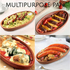 Hakan Bergama Handmade Oval Clay Pan Set of 2 | Terracotta Pans Glazed Inside | Casserole Dishes for Oven Baking | Traditional Earthenware Clay in Box, Large, 6.2 x 11.6 x 1.5-inch 25.3 Oz (750 cc)