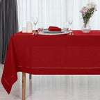 D'Moksha Homes Red Linen Tablecloth for Rectangle Tables 60 x 144 Inch - 100% Pure Linen Red Table Cloth - Classic Hemstitch, Machine Washable Dining Tablecloth for Summer, Fall and Halloween