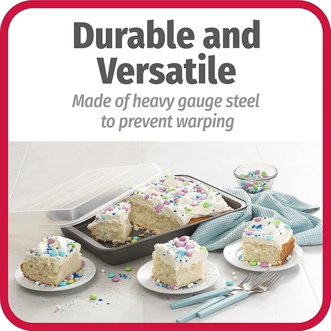 GoodCook Set of 2 Nonstick Steel 13" x 9" Cake Baking Pans with Covers, Gray