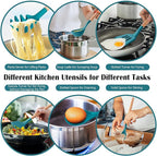 HaWare Kitchen Cooking Utensils Set, 23-Piece Silicone Kitchen Utensils Spatula Set with Holder, Heat Resistant Wooden Handle Kitchen Gadget for Nonstick Cookware, Food-grade Turner Spoon Sets (Blue)