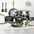 Gotham Steel 15 Pc Ceramic Cookware Set Nonstick, Ceramic Pots and Pans Set Non Stick with Steamer & Cooking Utensils, Non Toxic PFOA PFOS Free, Premium Stay Cool Handles, Oven & Dishwasher Safe