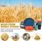 LAERJIN 56 Piece Wheat Straw Dinnerware Sets,Unbreakable Reusable Dinnerware Set,Dishwasher & Microwave Safe Plates and Bowls Sets, for Apartment Essentials, Outdoor Camping, Colourful