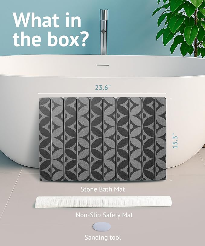 Large Stone Drying Mat for Kitchen Counter, 23.6" x 15.3" Quick Dry Foldable Diatomaceous Earth Dish Drying Mat, Stain-Hiding Design, Eco-Friendly Large Sink Mat for Dishes and Utensils