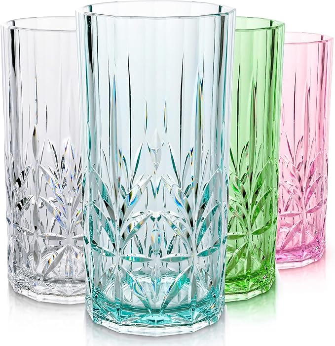 BELLAFORTE Shatterproof Tritan Tall Tumbler, Set of 4, 18oz - Myrtle Beach Drinking Glasses - Unbreakable Plastic Glasses Drinking for Gifting, Parties- BPA Free - Dishwasher Safe-Mix color