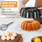 Onader 2 Pack Cake Pan Nonstick, 10 Inch Round Fluted Tube Pans for Baking Pound Cakes, 10 Cups Large Heavy Duty Carbon Steel Baking Mold, Black