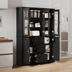 YITAHOME 71" H x 47" W Kitchen Pantry with 3 Drawers, Large Storage Cabinet with 3 Glass Doors & Adjustable Shelves, Freestanding Tall Display China Cabinet for Living & Dining Room, Black