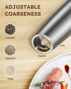 Sangcon Gravity Electric Pepper and Salt Grinder Mill Set Automatic Shakers Grinder with LED Light, Battery Powered Adjustable Coarseness One Hand Operation, Random X or XL Capacity