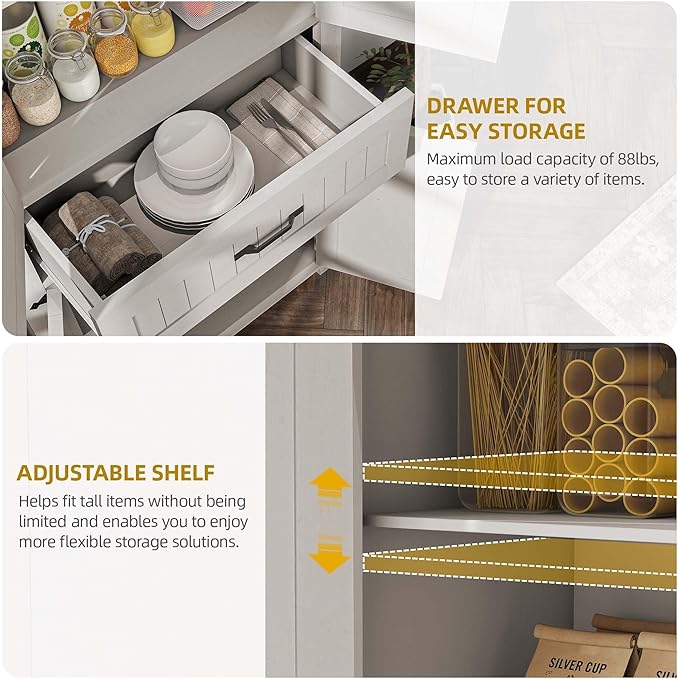 DWVO 72" Tall Farmhouse Pantry Cabinet, Kitchen Storage Pantry with Barn Doors & Drawer, Versatile Organizer with Adjustable Shelves, Rustic Cupboard for Dining Room, Living Room, White Oak