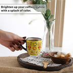 Espresso Cups Set of 2 | 4 oz Small Espresso Cups | Turkish Tea Cups | Demitasse Mugs with Handle | Modern Stackable Ceramic Espresso Mugs Set (Yellow/NavyBlue)