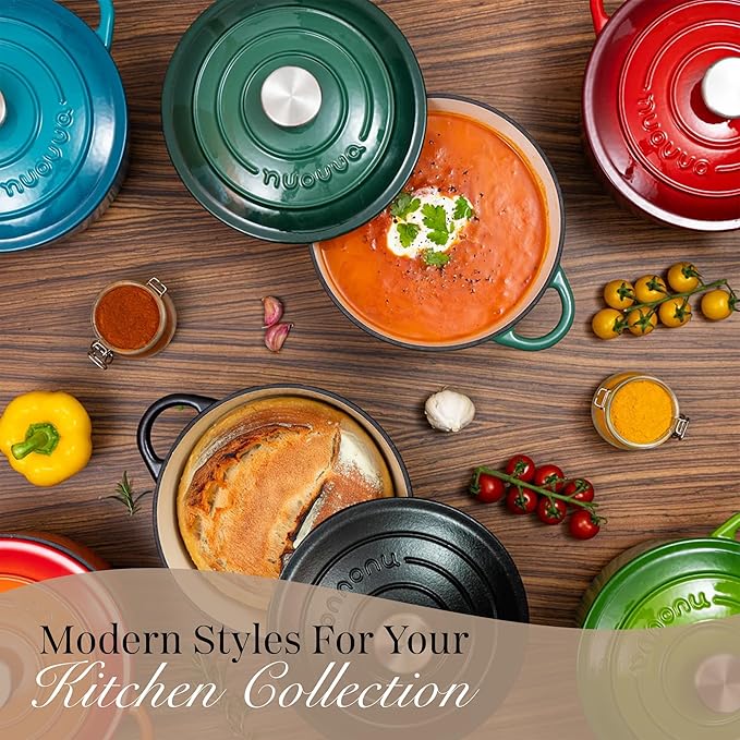 Nuovva Enamelled Cast Iron Dutch Oven Pot with Lid – 6.4 Quart Non Stick Casserole Pot – Heavy Duty & Oven Safe up to 500° F for Bread Baking, Braising, Stews, Roasting – 28cm Grey