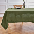 Solino Home Olive Linen Tablecloth 60 x 120 Inch - 100% Pure Linen Hemstitch Table Cloth for Rectangle Tables - Classic Hemstitch, Machine Washable Tablecloth for Fall, Autumn