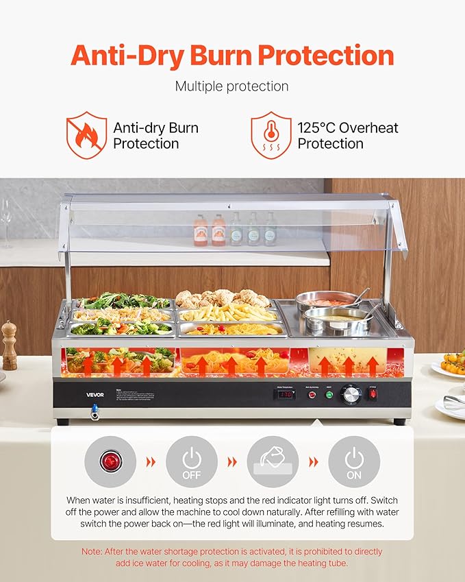 VEVOR Electric Soup Warmer, Two 6.34QT Pots & Six 1/3 Pans, Stainless Steel Commercial Food Warmer with 86~185°F Adjustable Temp, 1500W Bain Marie with Cover, Soup Station for Restaurant, Buffet