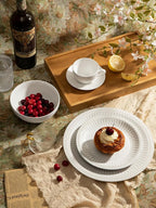 Famiware Garden Plates and Bowls Sets, 18-Piece Dishes Set for 6, Scratch Resistant Kitchen Dishes Dinnerware Set - Microwave and Dishwasher Safe, Reactive Glaze and Embossed Stoneware, White