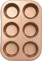 casaWare Toaster Oven 6 Cup Muffin Pan NonStick Ceramic Coated (Rose Gold Granite)