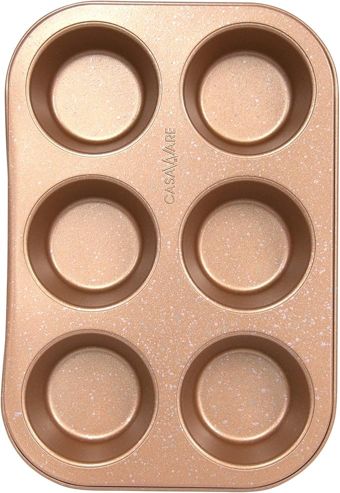 casaWare Toaster Oven 6 Cup Muffin Pan NonStick Ceramic Coated (Rose Gold Granite)