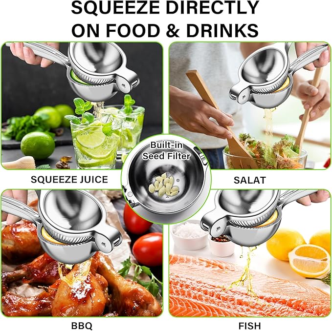 Vakoo Lemon Squeezer - Large, Heavy-Duty, Sturdy Metal Manual Juicer for Lemon, Lime & Citrus, Hand Press for Maximum Juice Extraction - Large, Silver